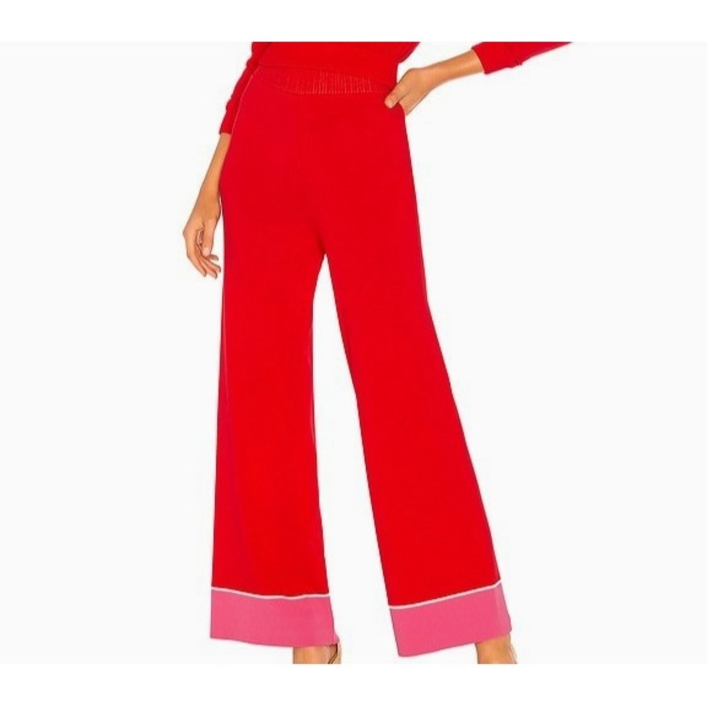 Free People Sunday Knit Pants Womens S Red & Pink Flair Wide Leg High Waist